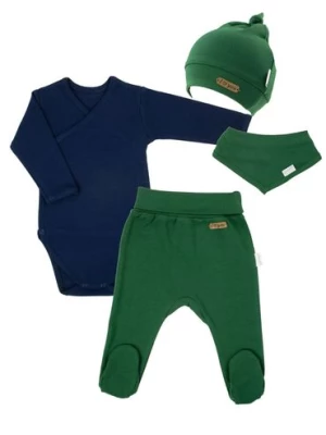 Komplet niemowlęcy body + półśpiochy + czapka i apaszka zielony Nicol