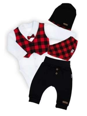 Komplet niemowlęcy body + spodnie + czapka i apaszka czarny Nicol