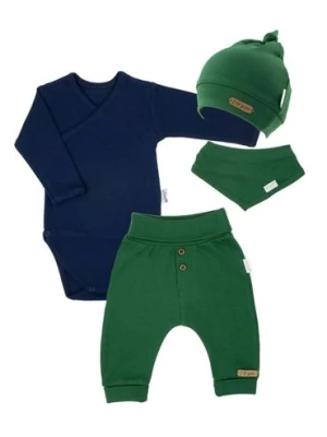 Komplet niemowlęcy body + spodnie + czapka i apaszka zielony Nicol