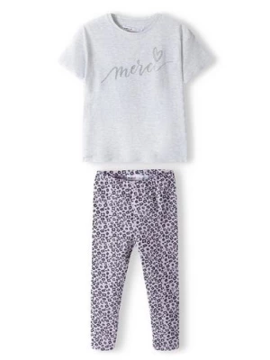 Komplet niemowlęcy - szary t-shirt + legginsy w kwiatki Minoti