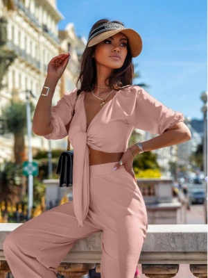 Komplet top wiązany i spodnie - GALAPAGOS - brudny róż  magmac 