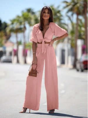 Komplet top wiązany i spodnie SORRENTO - pudrowy róż  magmac 