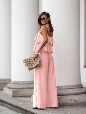 Komplet top z szerokimi spodniami AMARE - pudrowy róż  magmac 