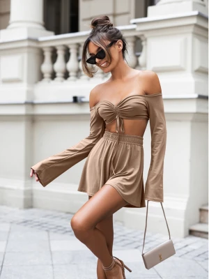 Komplet top ze ściągaczem i spodenki BREA - cappuccino  magmac 