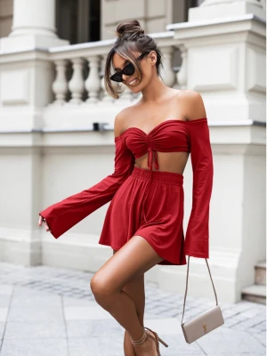 Komplet top ze ściągaczem i spodenki BREA - czerwony  magmac 