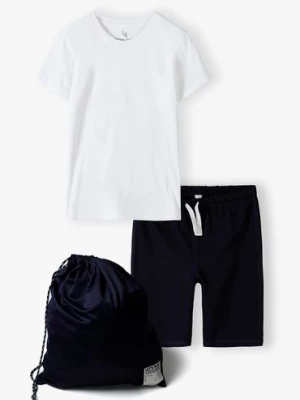 Komplet ubrań na gimnastykę - granatowe szorty + biały t-shirt + worek Lincoln & Sharks by 5.10.15.