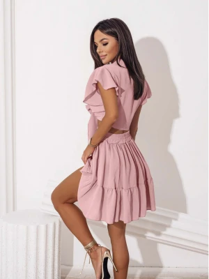 Komplet wiązany top i spódniczka ROMANCE - pudrowy róż  magmac 