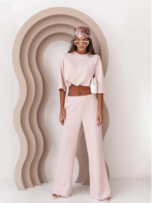 Komplet wiskozowy z szerokimi spodniami NAKIMI - pudrowy róż  magmac 