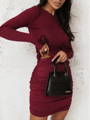 Komplet z wiskozy bluzka i spódnica SHAZA - bordowy  magmac 