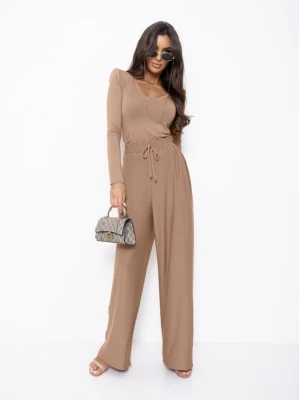 Komplet z wiskozy bluzka i szerokie spodnie AGRA - cappuccino mocca  magmac 