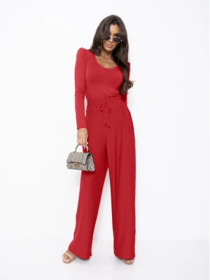 Komplet z wiskozy bluzka i szerokie spodnie AGRA - czerwony  magmac 