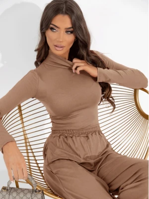 Komplet z wiskozy golf i szerokie spodnie INDIRA - cappuccino mocca  magmac 