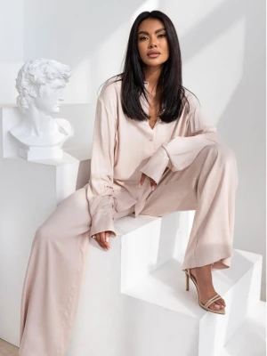 Komplet z wiskozy koszula i spodnie VISSA - brudny róż  magmac 