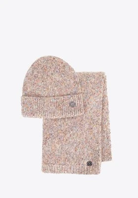 Komplet zimowy damski – czapka i szalik beżowy Wittchen