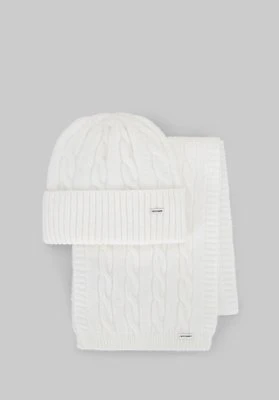 Komplet zimowy damski w warkoczowy wzór biały Wittchen