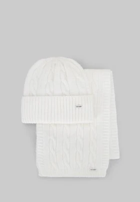 Komplet zimowy damski w warkoczowy wzór biały Wittchen