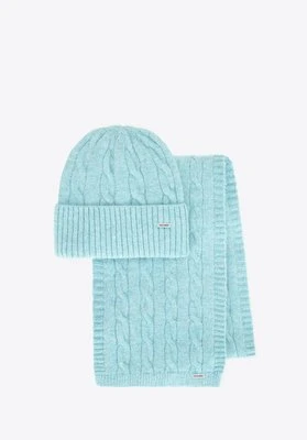 Komplet zimowy damski w warkoczowy wzór niebieski Wittchen