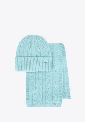 Komplet zimowy damski w warkoczowy wzór niebieski Wittchen