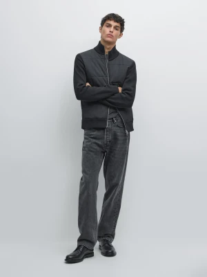 Kontrastowa Dzianinowa Kurtka Pikowana - Czarny - - Massimo Dutti - Mężczyzna