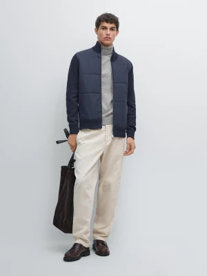 Kontrastowa Dzianinowa Kurtka Pikowana - Granatowy - - Massimo Dutti - Mężczyzna