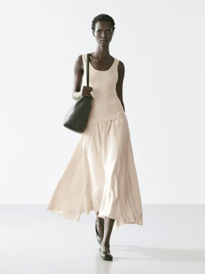 Kontrastowa Sukienka Na Ramiączkach - Beżowy - - Massimo Dutti - Kobieta