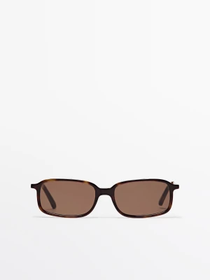 Kontrastowe Prostokątne Okulary Przeciwsłoneczne - Brązowy - Massimo Dutti - Female