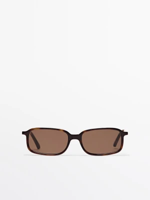 Kontrastowe Prostokątne Okulary Przeciwsłoneczne - Brązowy - - Massimo Dutti - Kobieta