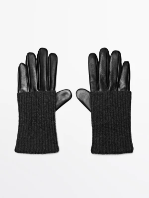 Kontrastowe Rękawiczki Ze Skóry Nappa I Dzianiny - Szary - - Massimo Dutti - Kobieta