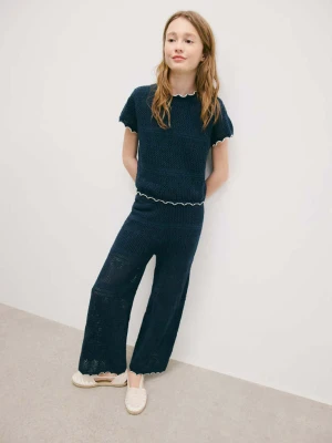 Kontrastowe spodnie szydełkowe granatowy - Dzieci - lata - MANGO KIDS