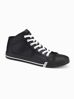 Kontrastowe trampki męskie z podwyższoną cholewką – czarne V1 - Rozmiar: 40 Ombre Clothing