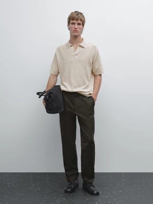 Kontrastowy Sweter Polo Ze 100% Bawełny - Beżowy - - Massimo Dutti - Mężczyzna