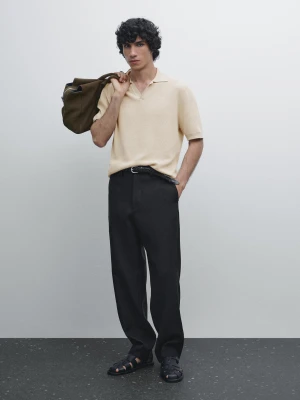Kontrastowy Sweter Polo Ze 100% Bawełny - Beżowy - - Massimo Dutti - Mężczyzna