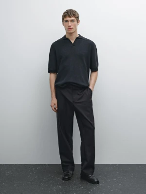 Kontrastowy Sweter Polo Ze 100% Bawełny - Granatowy - - Massimo Dutti - Mężczyzna