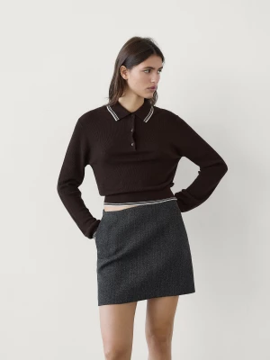 Kontrastowy Sweter Z Dzianiny Z Kołnierzykiem Polo - Brązowy - - Massimo Dutti - Kobieta