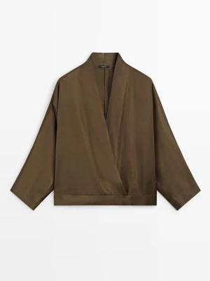 Kopertowa Bluzka Satynowa Z Nietoperzowym Rękawem - Metaliczny - Massimo Dutti - Female