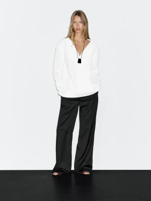Kopertowa Bluzka Ze 100% Bawełny - Biały - - Massimo Dutti - Kobieta