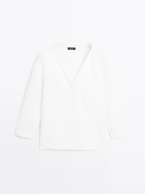 Kopertowa Bluzka Ze 100% Bawełny - Biały - - Massimo Dutti - Kobieta