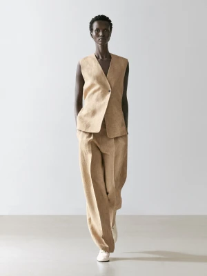 Kopertowa Kamizelka Lniana - Beżowy - - Massimo Dutti - Kobieta