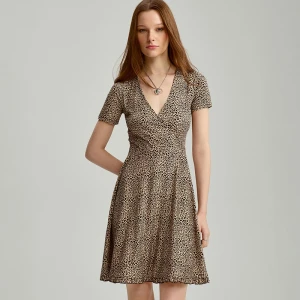 Kopertowa sukienka mini w panterkę House