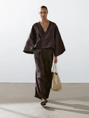 Kopertowe Kimono Z Mieszanki Lnu - Bakłażanowy/Oberżynowy - - Massimo Dutti - Kobieta