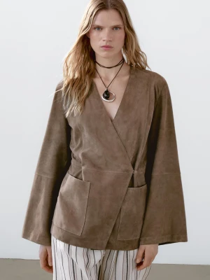 Kopertowe Kimono Ze Skóry Zamszowej - Sprany - - Massimo Dutti - Kobieta