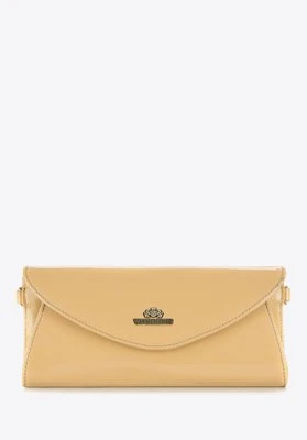Kopertówka damska ze skóry lakierowanej na ramię beżowa Wittchen