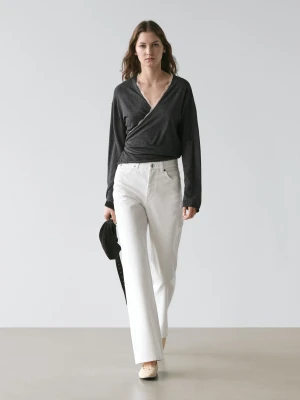 Kopertowy Kardigan Z Dzianiny Z Koronką - Szary Antracytowy - - Massimo Dutti - Kobieta