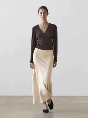 Kopertowy Kardigan Z Dzianiny Z Mieszanki Bawełny - Brązowy - - Massimo Dutti - Kobieta