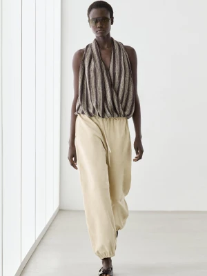 Kopertowy Top W Paski - Brązowy - Massimo Dutti - Female
