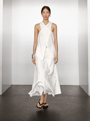 Kopertowy Top Z Bawełnianej Dzianiny Z Dekoltem Halter - Biały - - Massimo Dutti - Kobieta