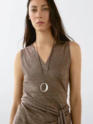 Kopertowy Top Z Dzianiny Z Mieszanki Lnu - Brązowy - - Massimo Dutti - Female