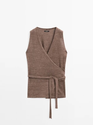 Kopertowy Top Z Dzianiny Z Mieszanki Lnu - Brązowy - - Massimo Dutti - Kobieta