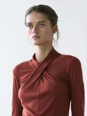 Kopertowy Top Z Lyocellu I Wełny - Ciemnoczer - - Massimo Dutti - Kobieta
