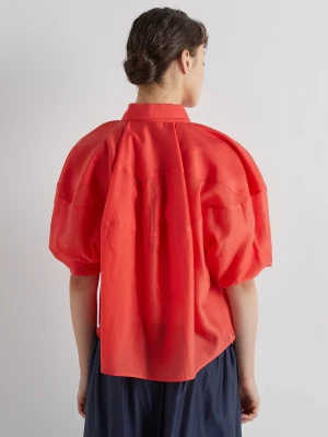 KORALOWA LEKKA BLUZKA Z BUFIASTYMI RĘKAWAMI MEIMEIJ